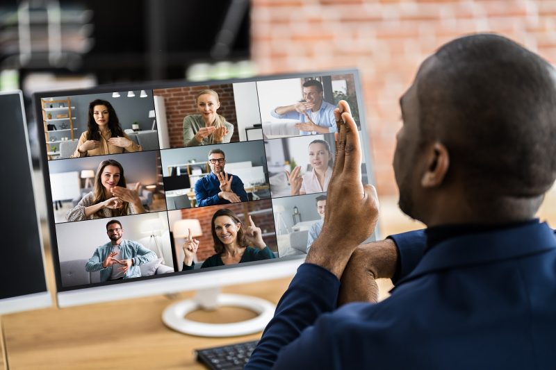 Disabled Deaf Man In Video Conference Call