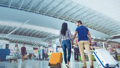 Happy Couple Going To Travel By Plane